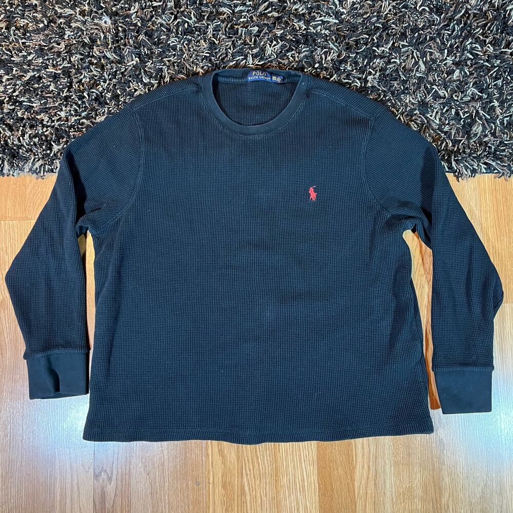 Polo Ralph Lauren T-Shirt Mens 2XL‎ Thermal Black Long Sleeve Crew Neck